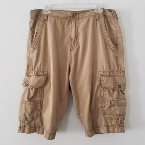 Vintage Plugg Mens Y2K Cargo Shorts SIZE 34 Skater Baggy Grunge Streetwear Tan